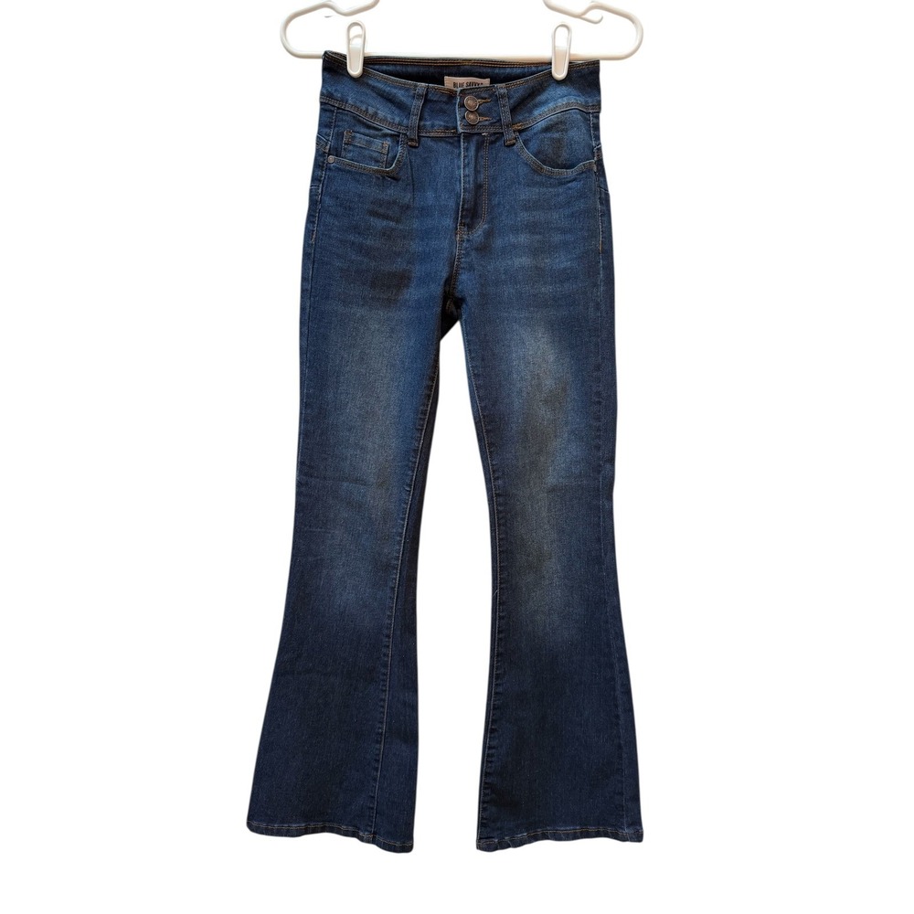 Blue Savvy Women's Flare Jeans Size 1 25‎ Dark Wash High Rise Denim